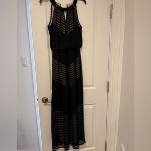 Chic Black Sheer Striped Maxi Dress